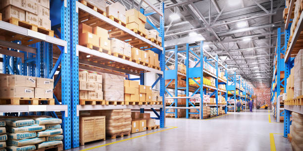 warehouse manzanillo Warehouse with variety of timber for construction and repair. Delivery concept. 3d illustration